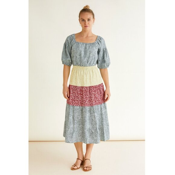 C.F. Goldman Floral Midi Dress 2 Blue Red NWT - Picture 1 of 11